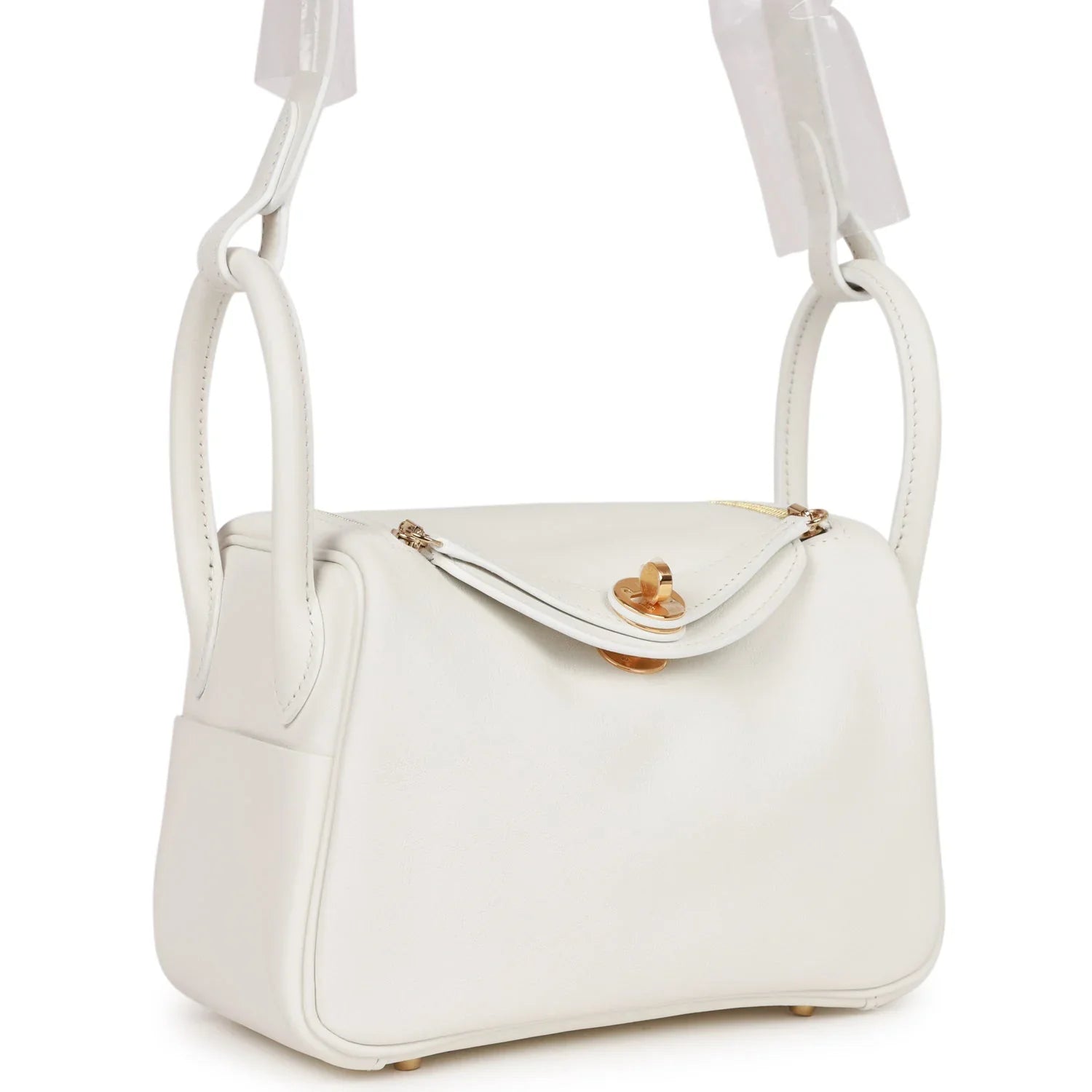 Hermès Mini Lindy White Swift Gold Hardware