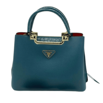 Prada | Top Handle Bag With A Crocodile-embossed Teal Blue