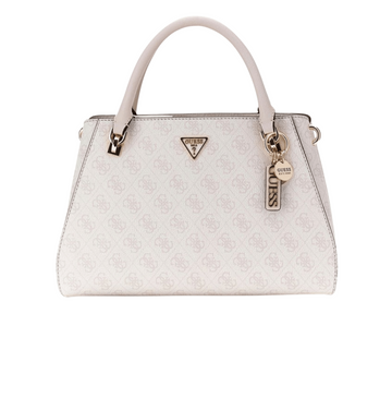 Guess | Noelle Luxury Satchel Bag In A White Logo Print Pattern